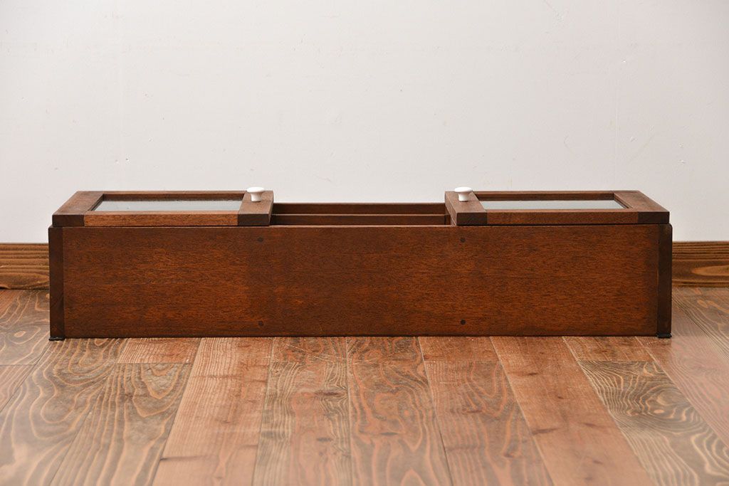 アンティーク家具　アンティーク　気泡ガラス入り!古い木製のお洒落な壁掛けキャビネット