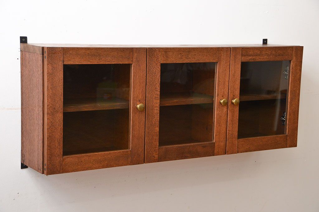 アンティーク家具　アンティーク　古い木製のお洒落な壁掛け戸棚(1)