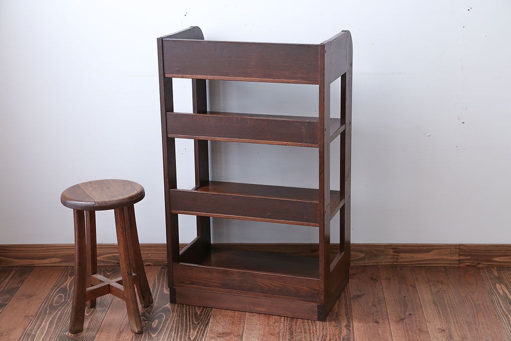 レトロ家具　和製アンティーク　古いナラ材のレトロな本棚