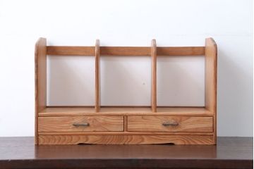 レトロ家具　昭和レトロ　古い木の小さな引き出し付き本立て