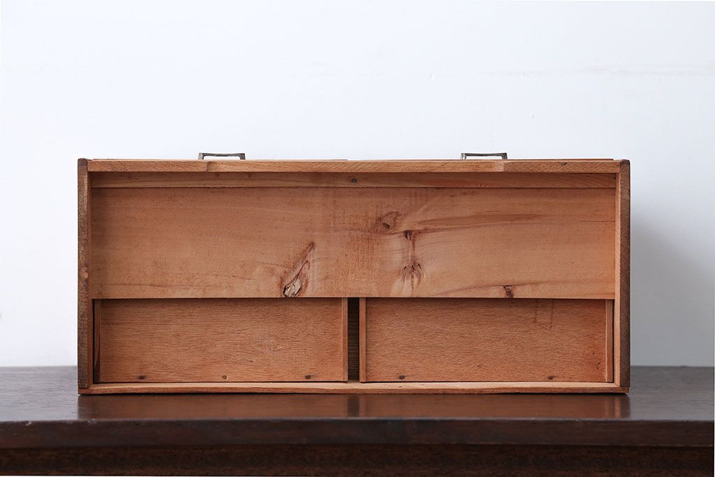 レトロ家具　昭和レトロ　古い木の小さな引き出し付き本立て