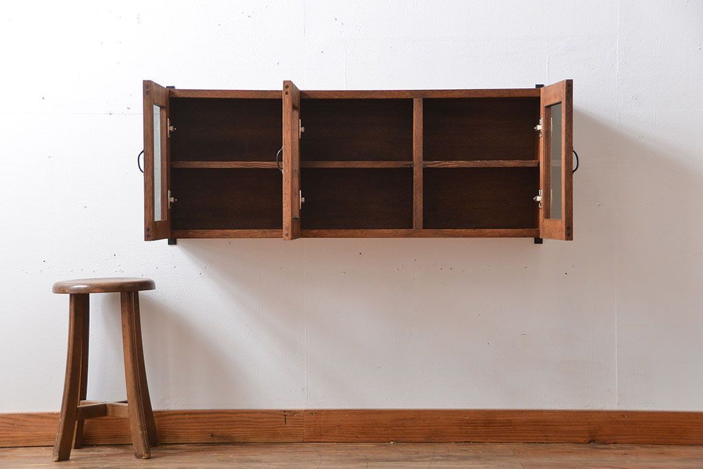 アンティーク家具　アンティーク　古い木製のお洒落な壁掛け戸棚(3)