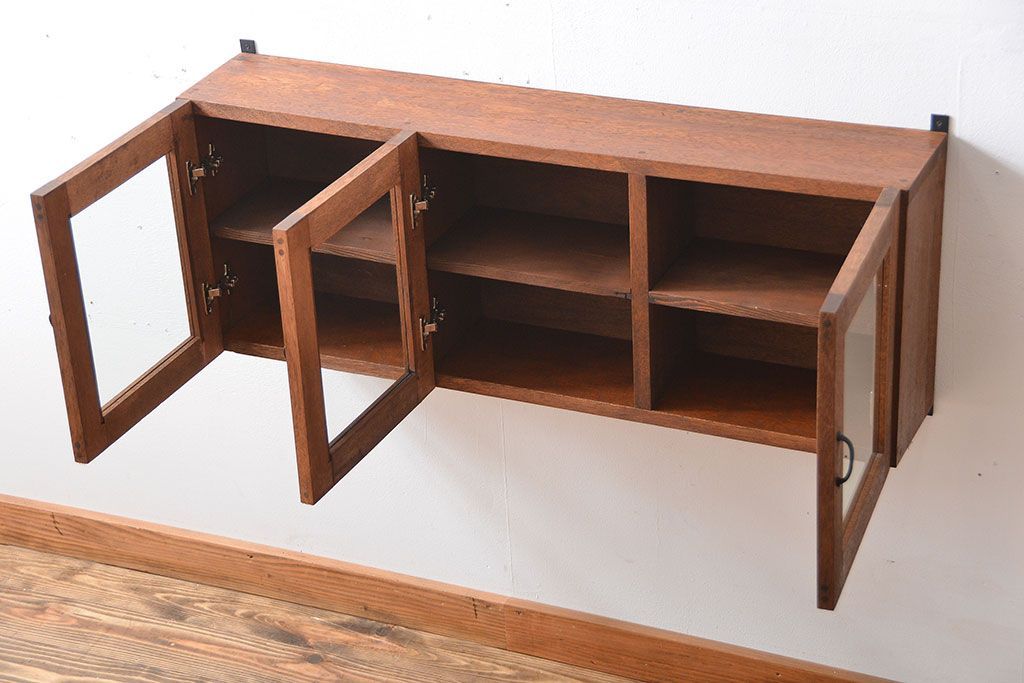 アンティーク家具　アンティーク　古い木製のお洒落な壁掛け戸棚(3)