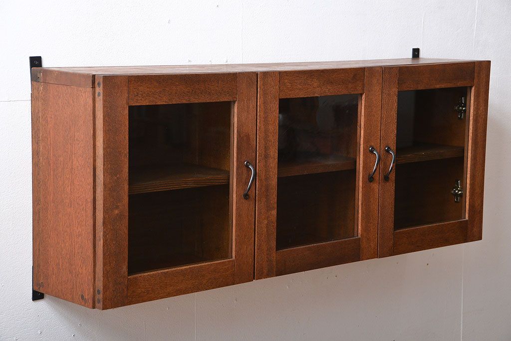 アンティーク家具　アンティーク　古い木製のお洒落な壁掛け戸棚(3)