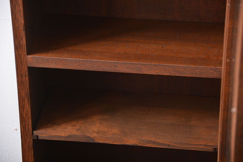 アンティーク家具　アンティーク　気泡ガラス入り!古い木製のお洒落な縦型壁掛け戸棚