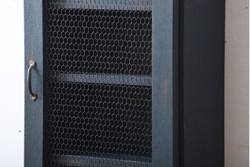 アンティーク家具　アンティークペイント　古い木製のお洒落な縦型壁掛け戸棚