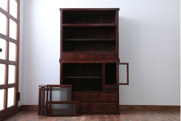 アンティーク家具　古民具・骨董　前面欅材のアンティーク重ね食器棚