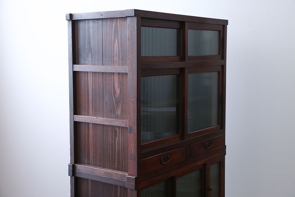 アンティーク家具　古民具・骨董　前面欅材のアンティーク重ね食器棚