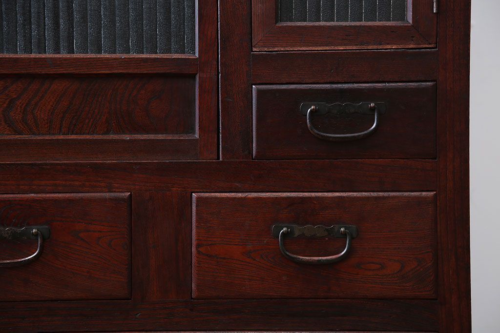 アンティーク家具　古民具・骨董　前面欅材のアンティーク重ね食器棚