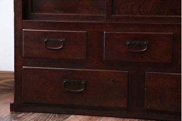 アンティーク家具　古民具・骨董　前面欅材のアンティーク重ね食器棚