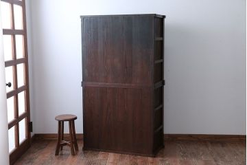 アンティーク家具　古民具・骨董　前面欅材のアンティーク重ね食器棚