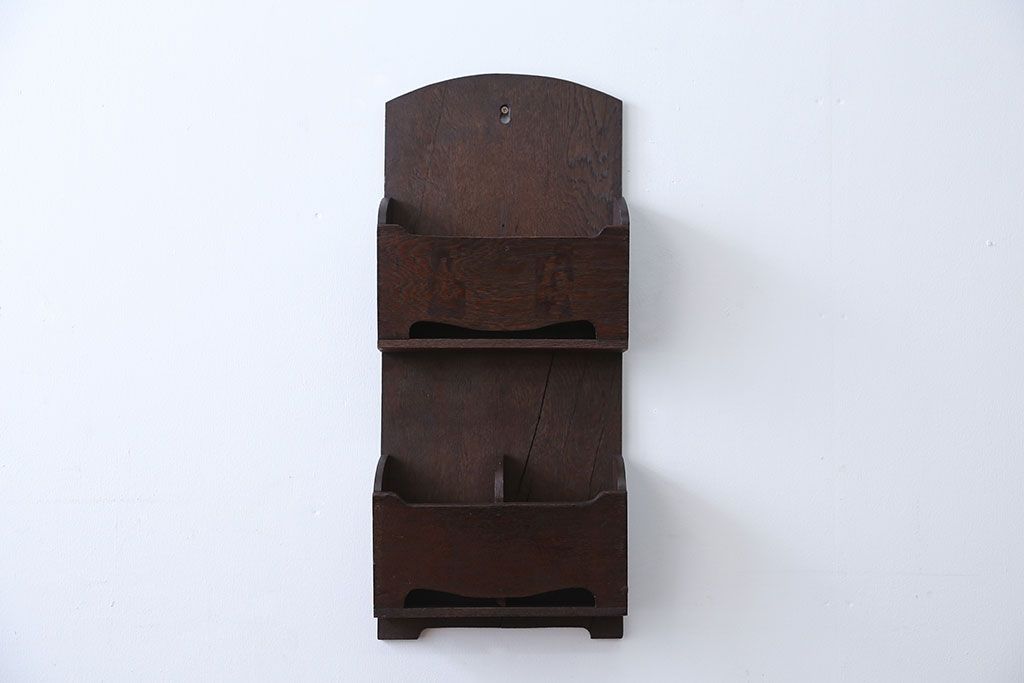 アンティーク雑貨　アンティーク　古いナラ材の壁掛けレターラック(状差し)