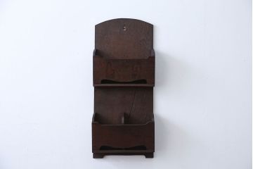 アンティーク雑貨　アンティーク　古いナラ材の壁掛けレターラック(状差し)