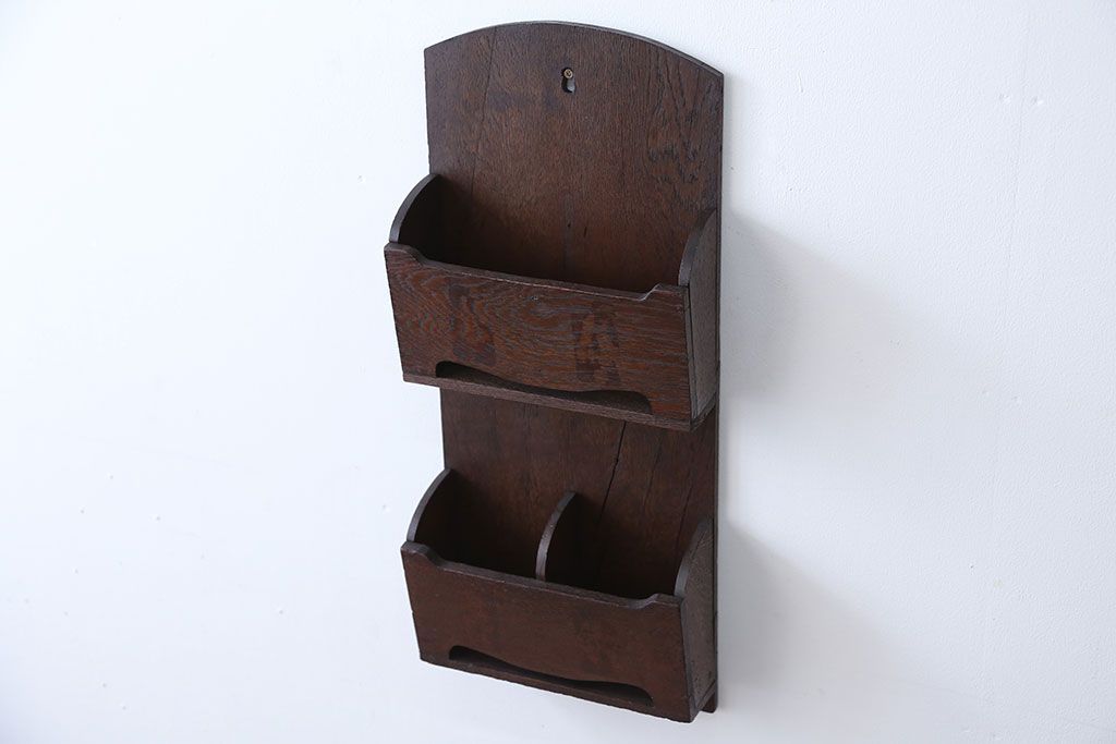 アンティーク雑貨　アンティーク　古いナラ材の壁掛けレターラック(状差し)