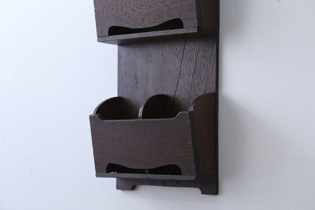 アンティーク雑貨　アンティーク　古いナラ材の壁掛けレターラック(状差し)