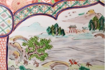 アンティーク雑貨　古民具・骨董　明治〜大正時代　古い色絵火鉢 (窓絵・十錦手)