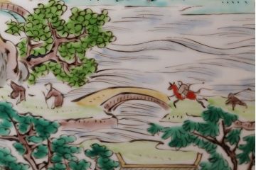 アンティーク雑貨　古民具・骨董　明治〜大正時代　古い色絵火鉢 (窓絵・十錦手)