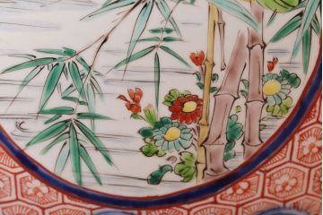アンティーク雑貨　古民具・骨董　明治〜大正時代　古い色絵火鉢 (窓絵・十錦手)
