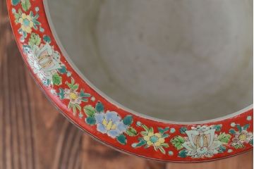 アンティーク雑貨　古民具・骨董　獅子の図　色絵火鉢 (十錦手)