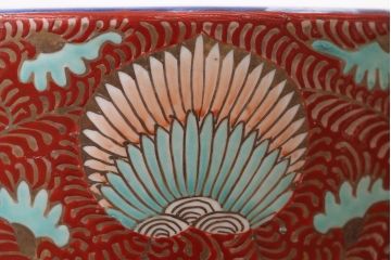 アンティーク雑貨　古民具・骨董　古い色絵火鉢 (手焙り、十錦手)