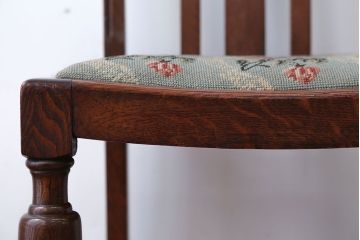 アンティーク家具　フランスアンティーク　オーク材!ゴブラン織り座面のおしゃれなダイニングチェア(2)