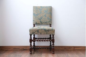 中古　イギリス製　オーク材の優雅なツイストレッグダイニングチェア(1)