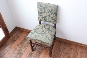 中古　イギリス製　オーク材の優雅なツイストレッグダイニングチェア(1)