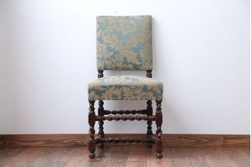 中古　イギリス製　オーク材の優雅なツイストレッグダイニングチェア(2)