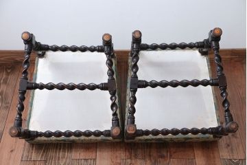 中古　イギリス製　オーク材の優雅なツイストレッグダイニングチェア2脚セット(1)