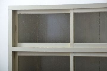 アンティーク家具　アンティークペイント　気泡ガラス入り重ね食器棚(カップボード)