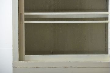 アンティーク家具　アンティークペイント　気泡ガラス入り重ね食器棚(カップボード)