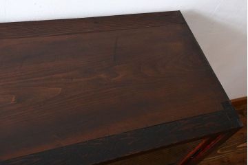 アンティーク家具　和製アンティーク　モールガラス引き戸付き鉄脚サイドボード