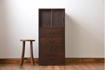 アンティーク家具　アンティーク　古い木製の引き出し付き縦型戸棚