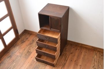 アンティーク家具　アンティーク　古い木製の引き出し付き縦型戸棚