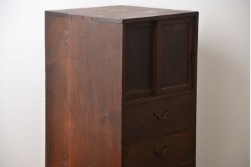 アンティーク家具　アンティーク　古い木製の引き出し付き縦型戸棚