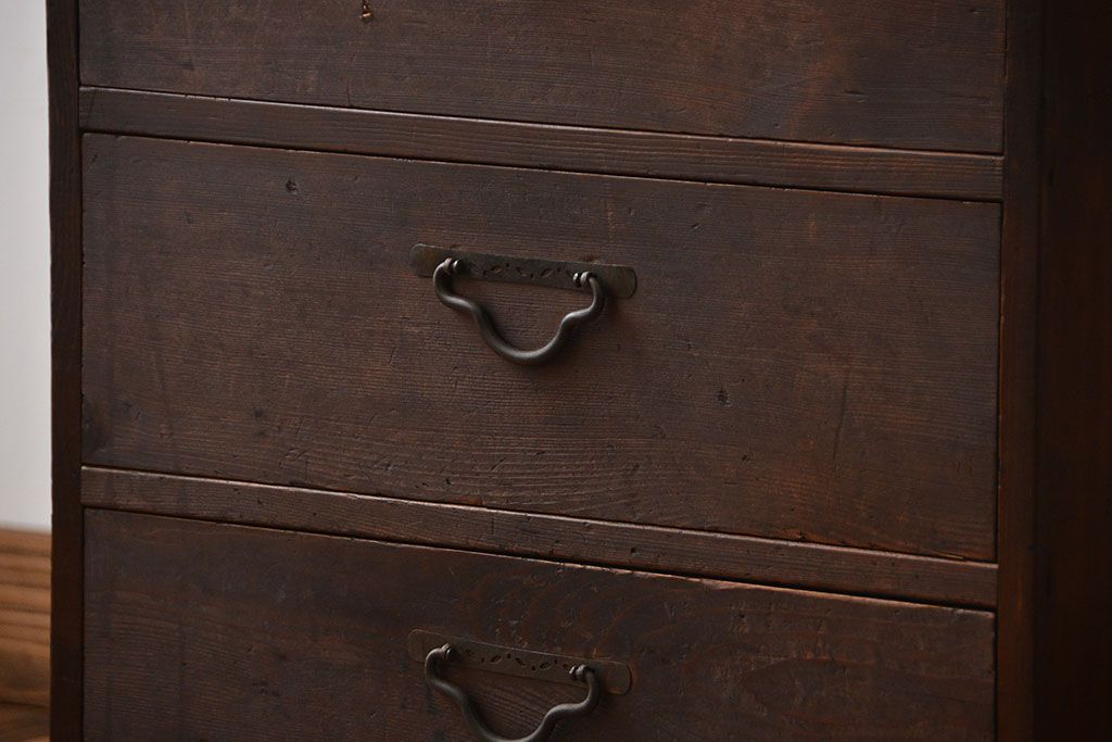 アンティーク家具　アンティーク　古い木製の引き出し付き縦型戸棚