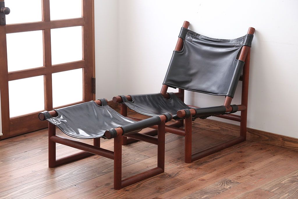 ヴィンテージ家具　USビンテージ　ジャクソンファニチャーの本革製チェア(オットマン付き)