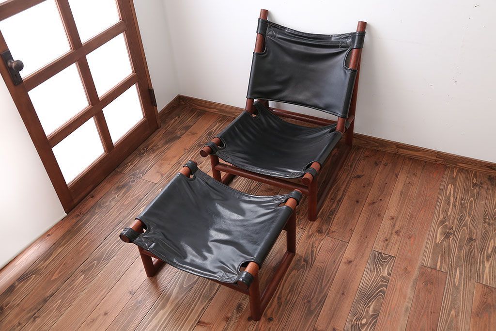 ヴィンテージ家具　USビンテージ　ジャクソンファニチャーの本革製チェア(オットマン付き)