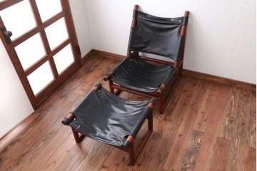 ヴィンテージ家具　USビンテージ　ジャクソンファニチャーの本革製チェア(オットマン付き)
