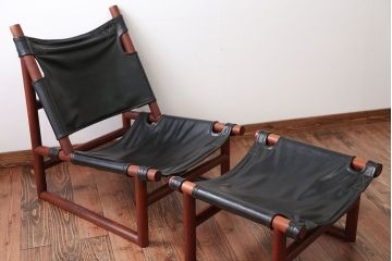 ヴィンテージ家具　USビンテージ　ジャクソンファニチャーの本革製チェア(オットマン付き)