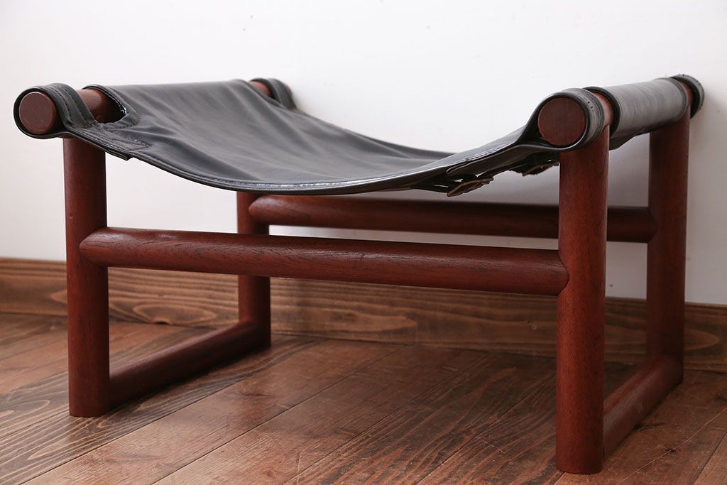 ヴィンテージ家具　USビンテージ　ジャクソンファニチャーの本革製チェア(オットマン付き)