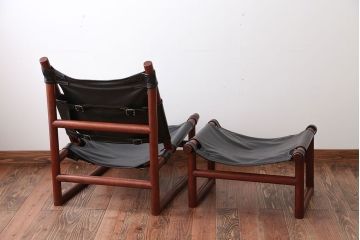 ヴィンテージ家具　USビンテージ　ジャクソンファニチャーの本革製チェア(オットマン付き)