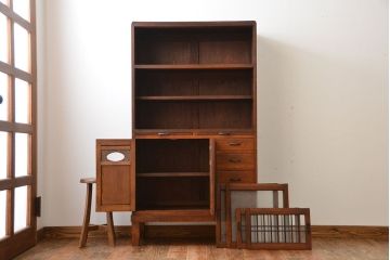 レトロ家具　昭和レトロ　古いナラ材の上質な脚付き食器棚