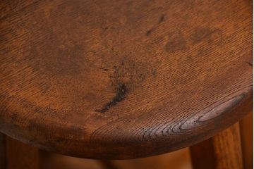 レトロ家具　昭和レトロ　シンプルでかわいい古いナラ材のアンティーク丸スツール(1)