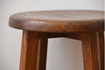 レトロ家具　昭和レトロ　シンプルでかわいい古いナラ材のアンティーク丸スツール(1)