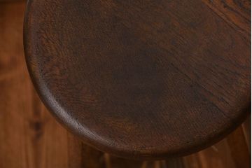 レトロ家具　昭和レトロ　シンプルでかわいい古いナラ材のアンティーク丸スツール(2)
