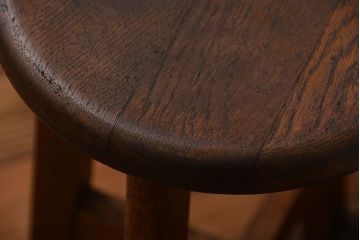 レトロ家具　昭和レトロ　シンプルでかわいい古いナラ材のアンティーク丸スツール(2)