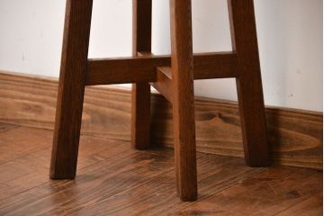 レトロ家具　昭和レトロ　シンプルでかわいい古いナラ材のアンティーク丸スツール(2)