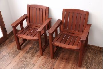 中古　TERRA(テラ)チーク材のアームチェア2脚セット