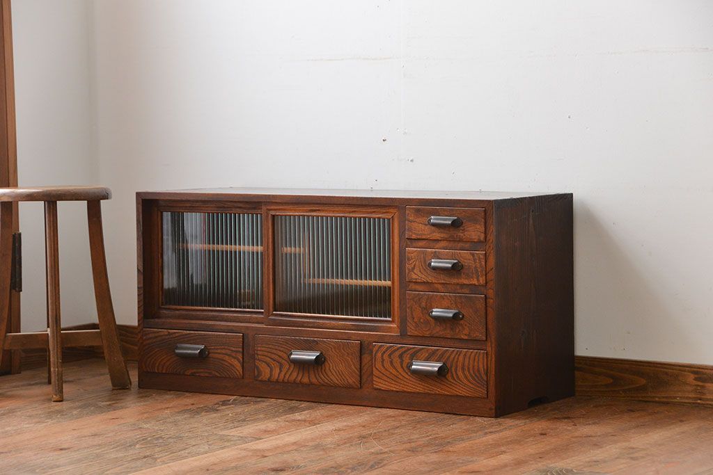 アンティーク家具　古民具・骨董　前面欅材!上質で高級な和製アンティークローボード